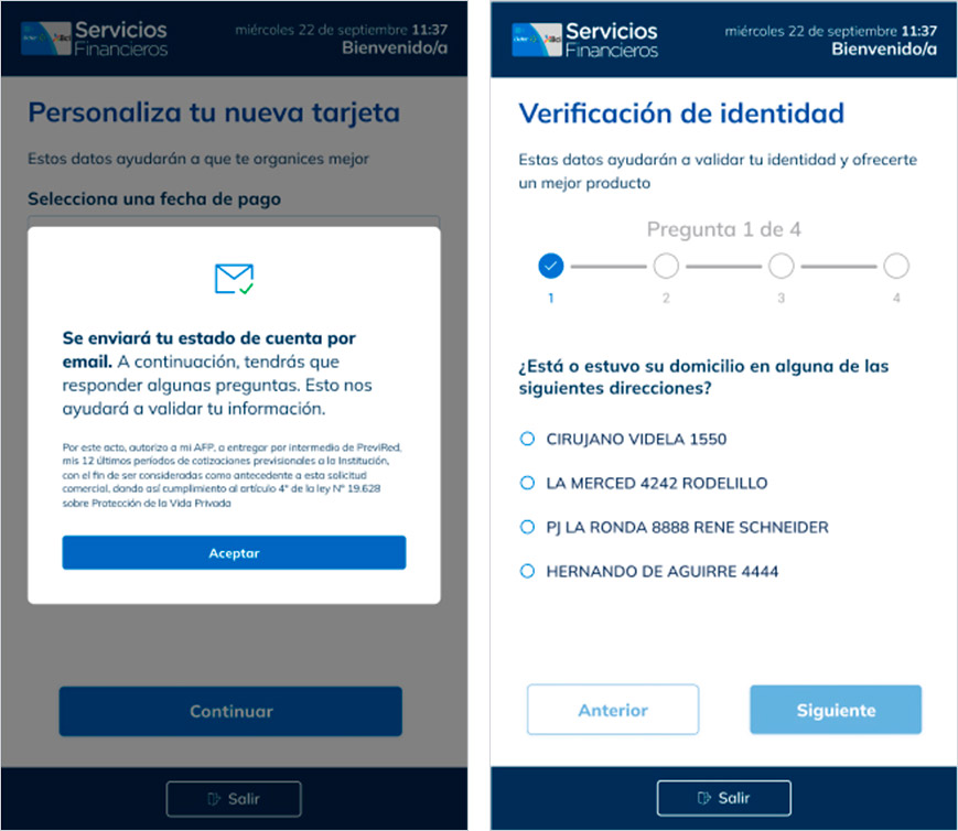 Interfaz del kiosco de autoatención Lider-BCI mostrando flujo de endoso, diseño UX/UI optimizado por David.