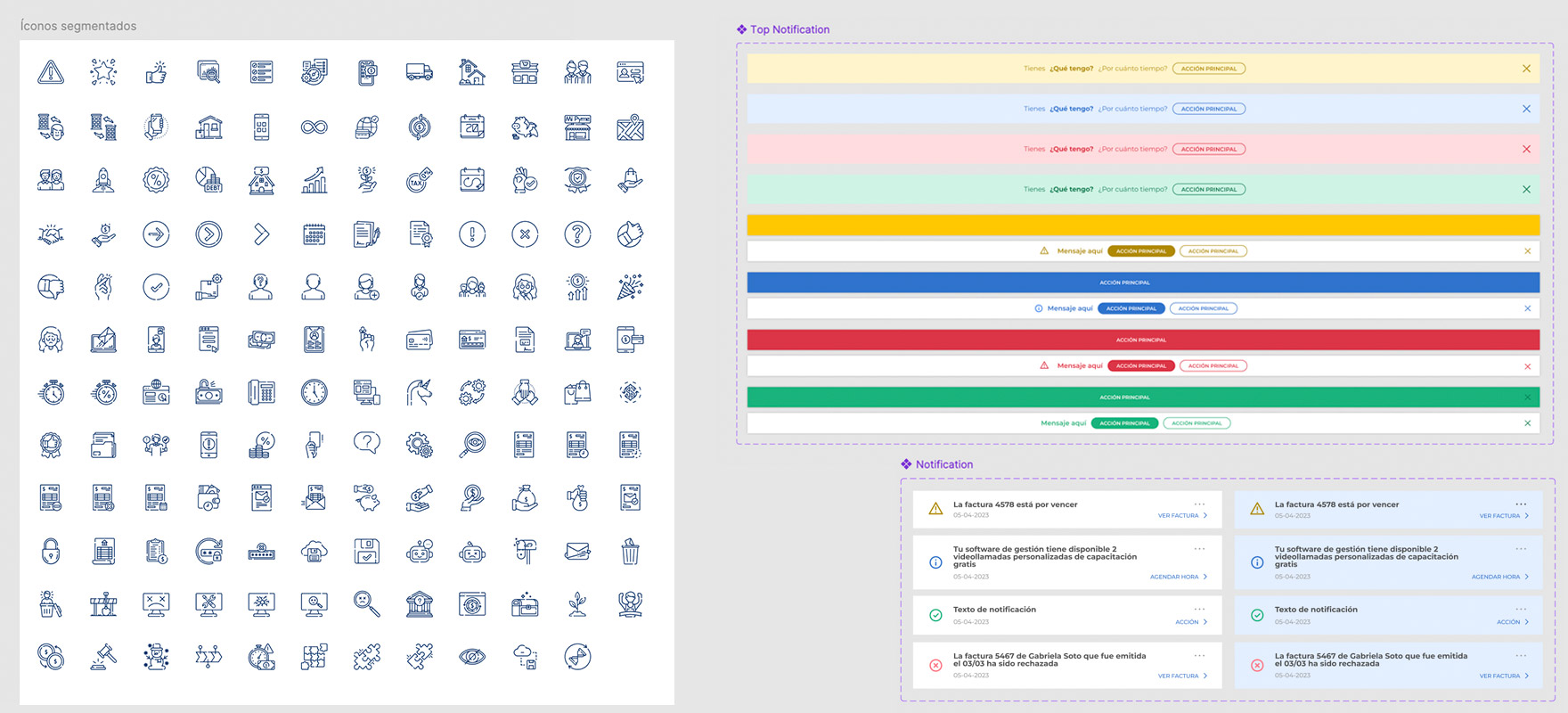Visualización del software colaborativo de diseño Figma, mostrando algunos componenetes creados para la unificación de las plataformas de Maxxa. Diseño UX/UI optimizado por David.