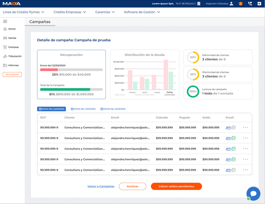 Interfaz de la plaforma ERP de Maxxa, mostrasndo pantallas con la transición gráfica de la versión antigua a la versión nueva. Diseño UX/UI optimizado por David.