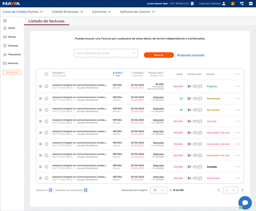 Interfaz de la plaforma ERP de Maxxa, mostrasndo pantallas con la transición gráfica de la versión antigua a la versión nueva. Diseño UX/UI optimizado por David.