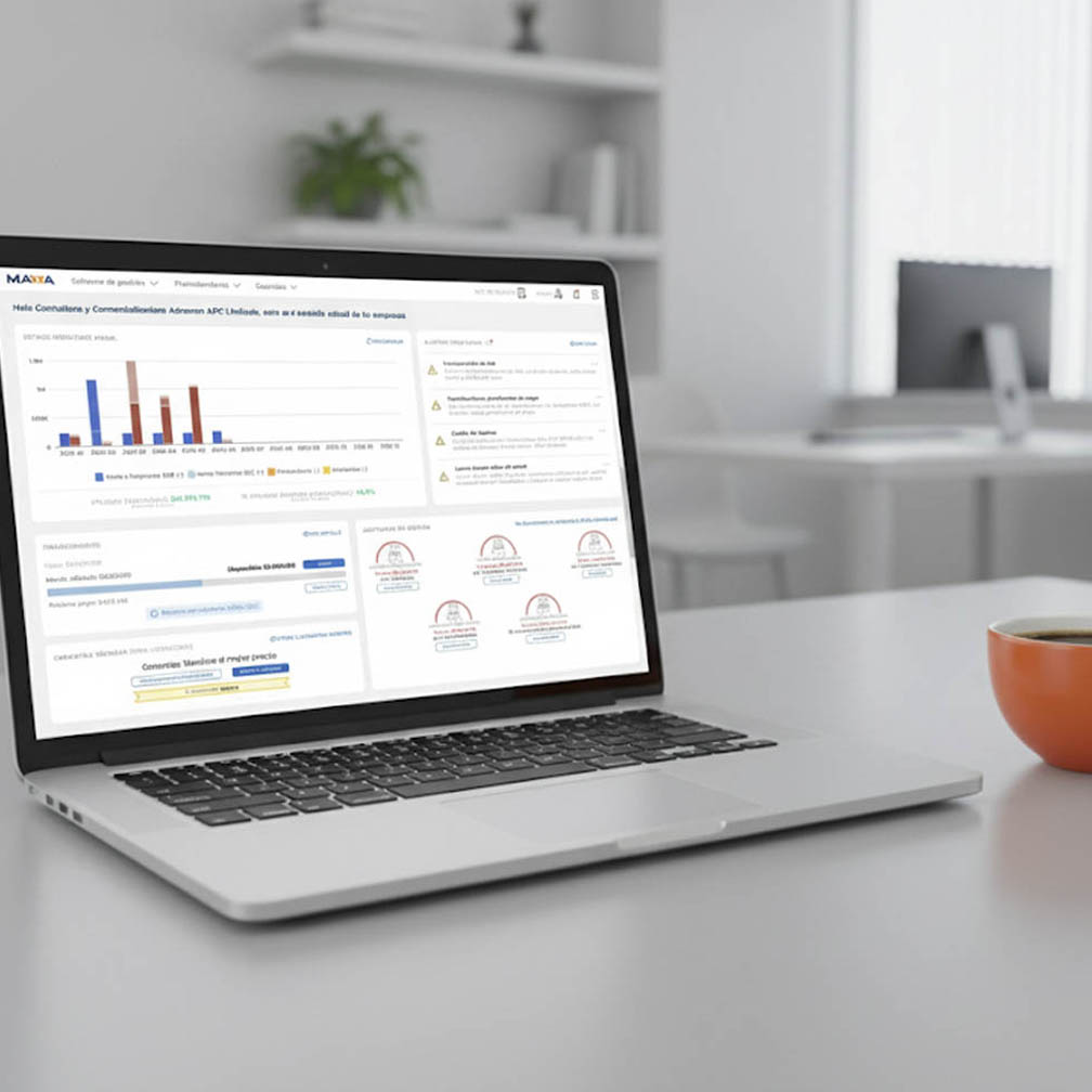 Pantalla del portal unificado de Maxxa mostrando el dashboard principal con productos financieros para Pymes