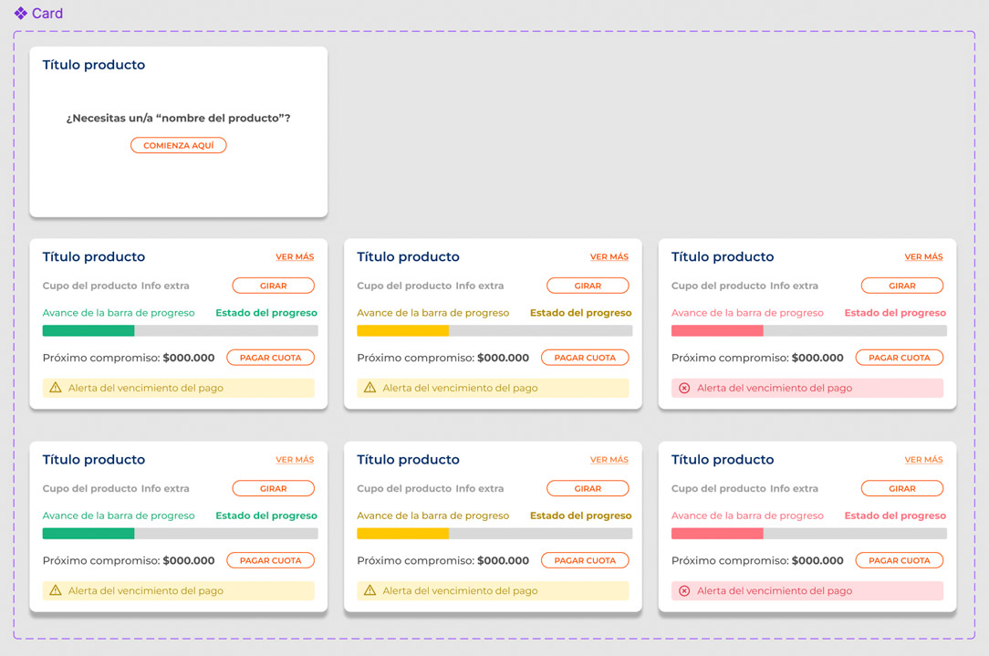 Visualización del software colaborativo de diseño Figma, mostrando algunos componenetes creados para la unificación de las plataformas de Maxxa. Diseño UX/UI optimizado por David.