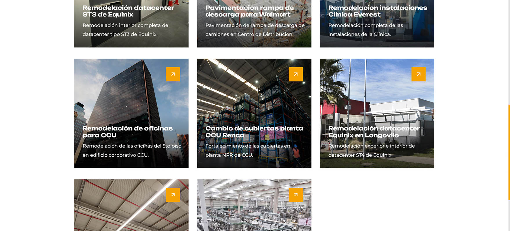 Página de Proyectos del sitio web de Constructora Vixza mostrando parte de los proyectos que han realizado.