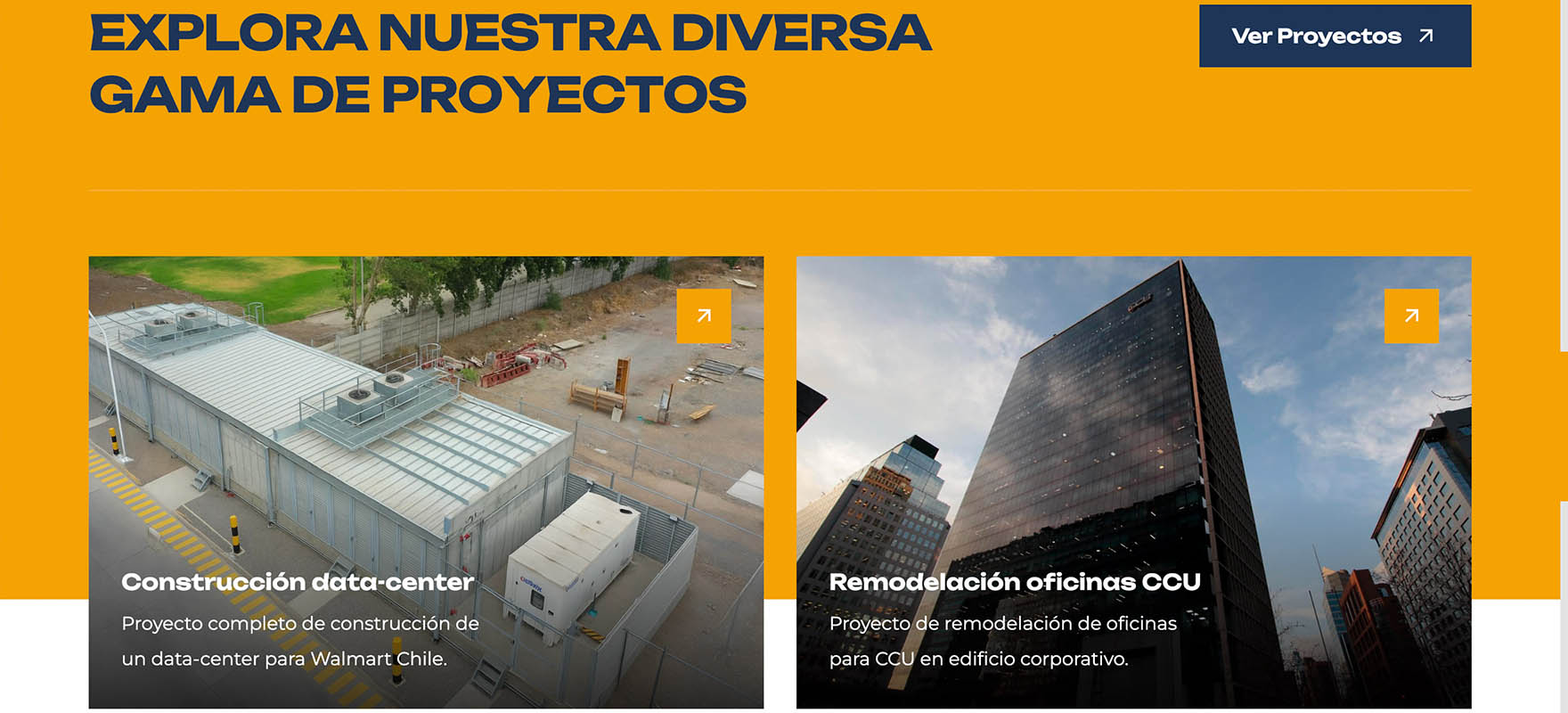 Página de inicio del sitio web de Constructora Vixza mostrando el área de principales proyectos.